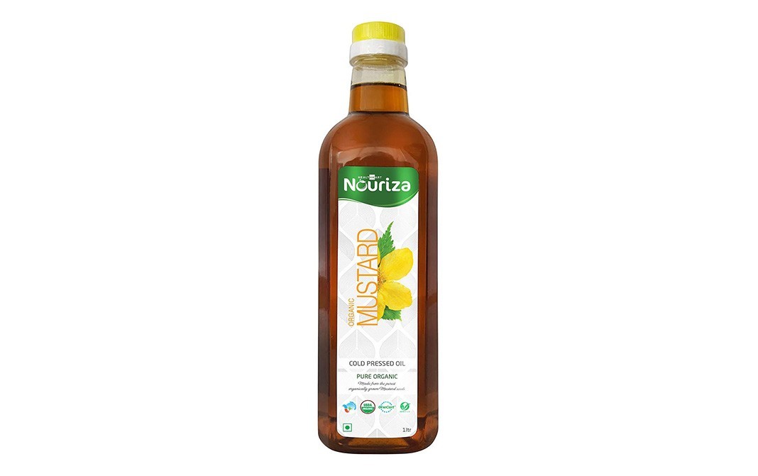 Nouriza Organic Mustard Cold Pressed Oil   Glass Bottle  1 litre